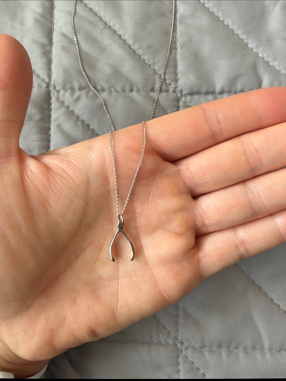 Silver Wishbone Pendant Necklace on 17” chain